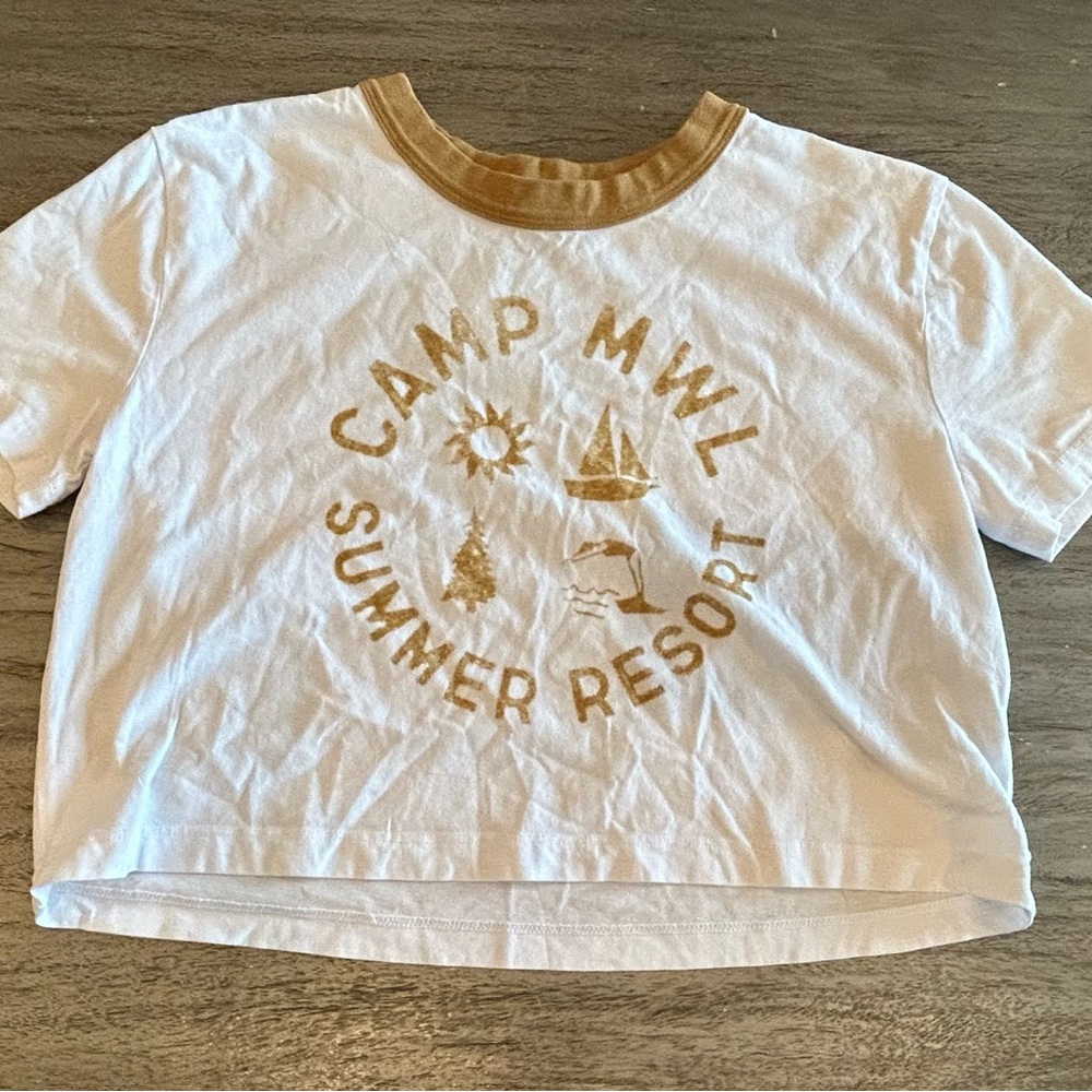 Madewell White and Tan Crop Top Relaxed Fit